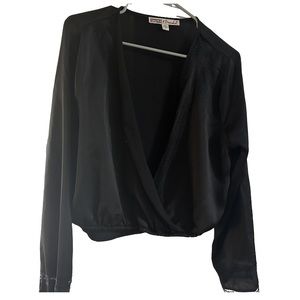 Long sleeve low front silk blouse
